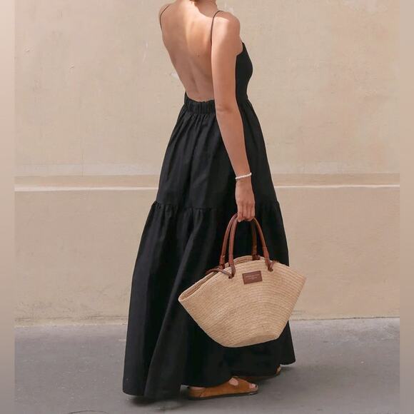 Commense Dresses & Skirts - Commense Black Open-Back Tiered Maxi Dress